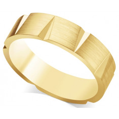 9ct Yellow Gold Gents 6mm Flat Court Wedding Ring with a V-Shaped Diamond Cut Up and Down Pattern Around the Ring