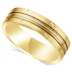 9ct Yellow Gold Gents 6mm Flat Court Wedding Ring with a Grooved Centre and Diamond Effect Dimples Spaced on Each Side of Groove