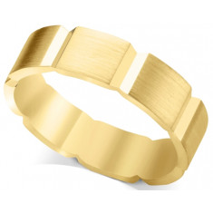 9ct Yellow Gold Gents 6mm Flat Court Wedding Ring with a Distinct Satin Finish Top and a Bright Vertical Diamond Cut Pattern