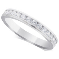 18ct White Gold Ladies Channel Set Diamond Half Eternity Ring Set with 14 Round Diamonds