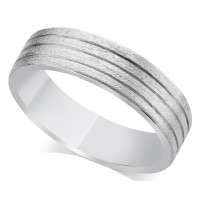 9ct White Gold Gents 6mm Flat Court Wedding Ring with 4 Grooves and a Satin Effect
