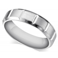 9ct White Gold Gents 6mm Flat Court Wedding Ring with a Shiny Bevelled Edge and Satin Finish Around the Ring