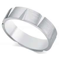 18ct White Gold Gents 6mm Flat Court Wedding Ring with a V-Shaped Diamond Cut Up and Down Pattern Around the Ring