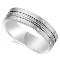 9ct White Gold Gents 6mm Flat Court Wedding Ring with a Grooved Centre and Diamond Effect Dimples Spaced on Each Side of Groove