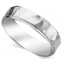 9ct White Gold Gents 6mm Flat Court Wedding Ring with a Hammered Effect Centre and a Shiny Groove on Each Edge