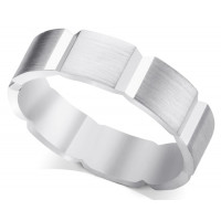 Platinum Gents 6mm Flat Court Wedding Ring with a Distinct Satin Finish Top and a Bright Vertical Diamond Cut Pattern