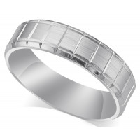 18ct White Gold Gents 6mm Flat Court Wedding Ring with a Bright Diamond Cut Vertical Lines All Around and with a Shiny Edge