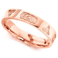 9ct Rose Gold Ladies 4mm Celtic Wedding Ring Engraved with Celtic Knots and Plaits