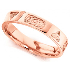 9ct Rose Gold Ladies 4mm Celtic Wedding Ring Engraved with Celtic Knots and Plaits