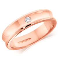 9ct Rose Gold Ladies 4mm Concave Wedding Ring Set with Single 3pt Diamond