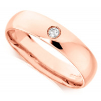 18ct Rose Gold Gents Plain 5mm Wedding Ring Set with Single 5pt Diamond