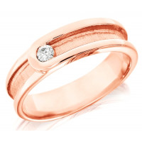 18ct Rose Gold Gents 7mm Wedding Ring with Raised Edges and Frosted Centre and Set with Single 10pt Diamond