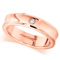 18ct Rose Gold Gents Concave 5mm Wedding Ring Set with Single 5pt Diamond