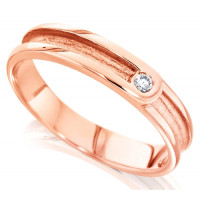 18ct Rose Gold Ladies 4mm Wedding Ring with Raised Edges and Frosted Centre and Set with Single 3pt Diamond