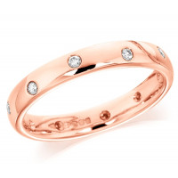 18ct Rose Gold Ladies 3mm Wedding Ring with Alternate Set Diamonds All Around, Total Diamond Weight 15pts