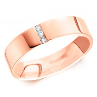 9ct Rose Gold Gents 5mm Wedding Ring 3 Channel Set Diamonds, Total Weight 9pts