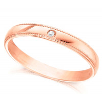 9ct Rose Gold Ladies 3mm Wedding Ring with Beaded Edges and Set with Single 1pt Diamond