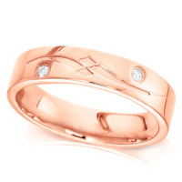 9ct Rose Gold Wedding Ring Ladies 4mm with Frosted S-Shape Pattern and Set with 2 Diamonds, Total Weight 3pts