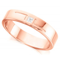 9ct Pink Rose Gold Wedding Ring Ladies 4mm with L-Shape Pattern and Set with Single 2pt Princess Cut Diamond