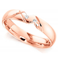 9ct Rose Gold Ladies 4mm Wedding Ring with Diagonal Pattern and Set with 2 Diamonds, Total Weight 2pts