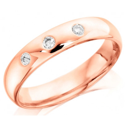 9ct Rose Gold Gents 5mm Wedding Ring Set with 3 Diamonds, Total Weight 0.15ct